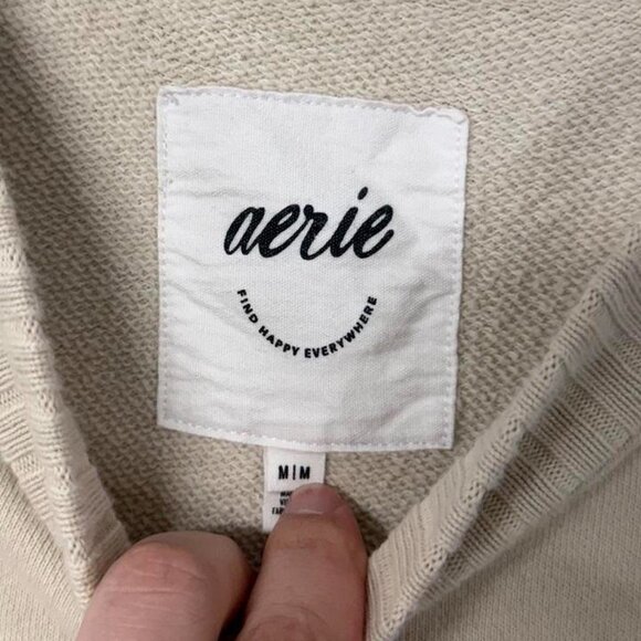 Aerie Cute Pleated Sleeve Crewneck Sweatshirt Cream Oversized Medium - Picture 5 of 5